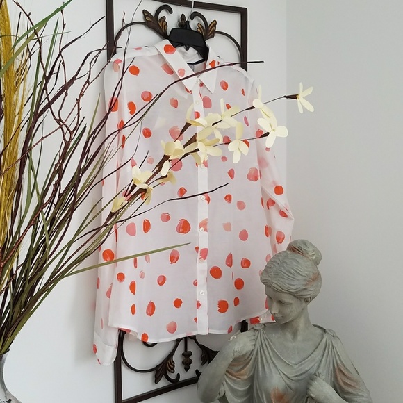 jcpenney Tops - jcp Silk Blend Top White & Orange Polka Dots NWT